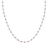 Sautoir argent rhodié perles résine violet transparent