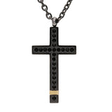 Collier acier et pvd noir et jaune pendentif grande croix avec oxydes noirs