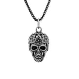 Collier acier patiné pendentif tete de mort