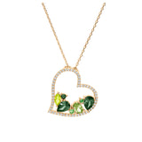 Collier plaqué or pendentif coeur oxydes verts contour oxydes blancs