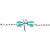 Bracelet argent rhodié libellule avec email couleur turquoise et oxydes blancs sertis