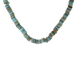 Collier acier doré rondelles coquillage teinté bleu