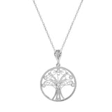 Collier argent rhodié  pendentif arbre de vie filigrane et oxydes blancs sertis