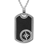 Collier acier pendentif rectangulaire cuir bovin noir étoile du nord