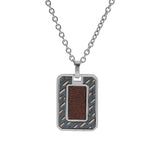 Collier acier pendentif rectangulaire aspect bois