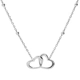 Collier argent rhodié double coeur entremélé