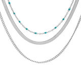 Collier acier 3 rangs avec boules turquoise imitation