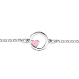 Bracelet argent rhodié cercle avec coeur résine rose