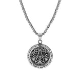 Collier acier pendentif viking rond patiné arbre de vie et etoile