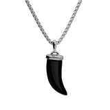 Collier acier pendentif dent 40 mm de long onyx véritable