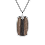 Collier acier pendentif rectangulaire aspect bois