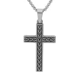 Collier acier pendentif croix gravé recto verso