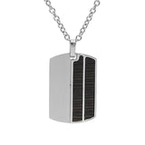 Collier acier pendentif rectangulaire 2 bandes aspect bois