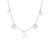 Collier argent rhodie pampilles coeurs et arbre de vie