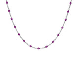 Collier argent rhodié perles résine violet transparent 40+5cm