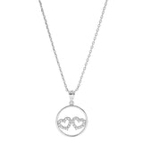 Collier argent rhodié pendentif cercle double coeur oxydes blancs 40+5cm