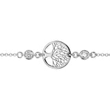 Bracelet argent rhodié rondelle arbre de vie et 2 oxydes blancs sertis