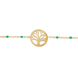 Bracelet acier et pvd jaune résine turquoise imitation avec arbre de vie