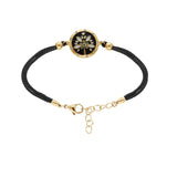 Bracelet acier et pvd jaune cordon noir motif rond avec résine