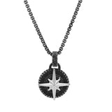 Collier acier pendentif rond patiné étoile du nord