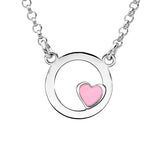 Collier argent rhodié cercle avec coeur résine rose