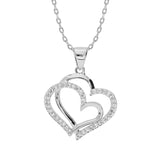 Collier argent rhodie double coeur oxydes blancs sertis