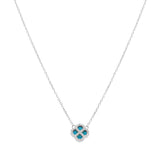 Collier argent rhodié pendentif trèfle turquoise imitation contour oxydes blancs