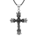 Collier acier pendentif croix patiné oxyde noir serti