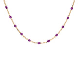 Collier argent et dorure jaune perles résine violet transparent