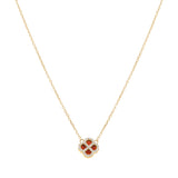 Collier argent doré pendentif trèfle agate rouge véritable contour oxydes blancs