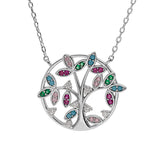 Collier argent rhodie arbre de vie oxydes multi couleurs