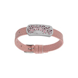 Bracelet acier et cuir bovin motif rectangualire résine et nacre blanche et rose réglable