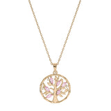 Collier plaqué or pendentif arbre de vie oxydes roses