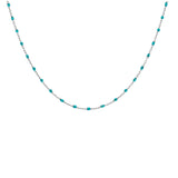 Collier argent rhodié perles résine bleu transparent  40+5cm