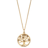 Collier plaqué or pendentif rond arbre de vie pierres synthetique blanches