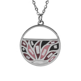 Collier acier pendentif rond résine et nacre blanche et rose