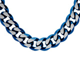 Collier acier maille gourmette pvd brossé aspect patiné chanfrein bleu