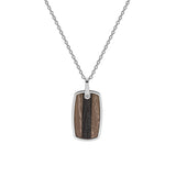 Collier acier pendentif rectangulaire aspect bois