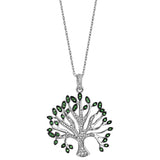 Collier argent rhodié massif arbre de vie oxydes blancs et verts sertis 40+5cm