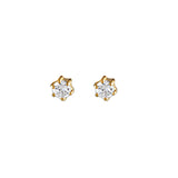 Boucles d'oreilles tige plaqué or petit modele diam 2 mm clou 4 griffes pierre synthetique blanche