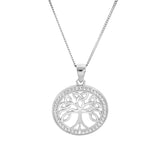 Collier argent rhodié pendentif arbre de vie celtique  20mm contour oxydes blancs sertis