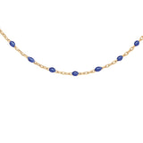 Collier argent et dorure jaune perles résine bleu foncé