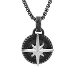 Collier acier pendentif rond patiné étoile du nord