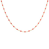 Collier argent et dorure jaune perles résine rouge