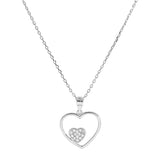 Collier argent rhodié pendentif coeur evide avec petit coeur oxydes blancs sertis 40+5cm