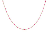 Collier argent et dorure jaune perles résine rose fluo