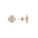 Boucles d'oreilles tige argent doré trèfle nacre véritable et oxydes