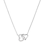 Collier argent rhodié double coeur entrelacé  oxydes blancs sertis