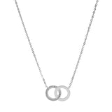 Collier acier 2 cercles entrelacés 1 lisse et 1 avec oxydes blancs