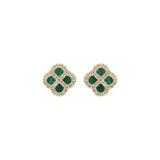 Boucles d'oreilles argent doré trèfle malachite et oxydes